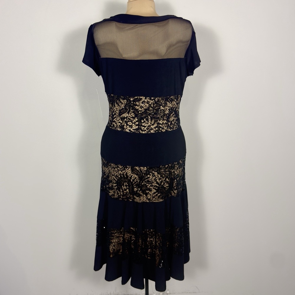 NWT R&M Richards Black Nude Sequin Inset Short Sleeve Midi Flare Dress 14 Party - Picture 6 of 11